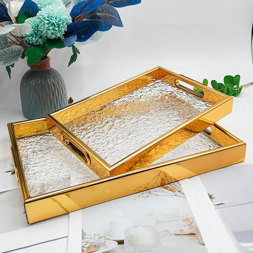 跨境中东阿拉伯亚克力金色收纳托盘餐厅茶盘水果干果盘2件套tray